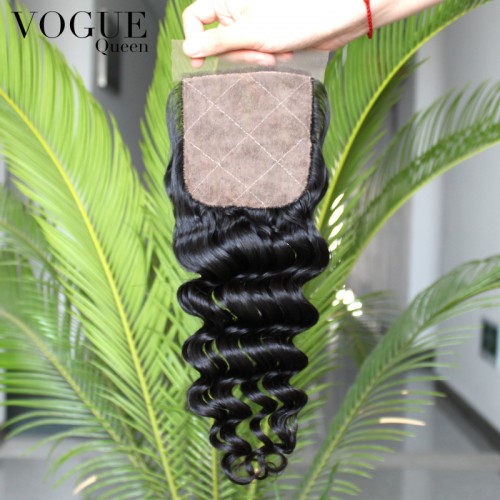 Brazilian Silk Base Lace Closure Deep Wave Curly,4x4 Lace Swiss Lace Closure 